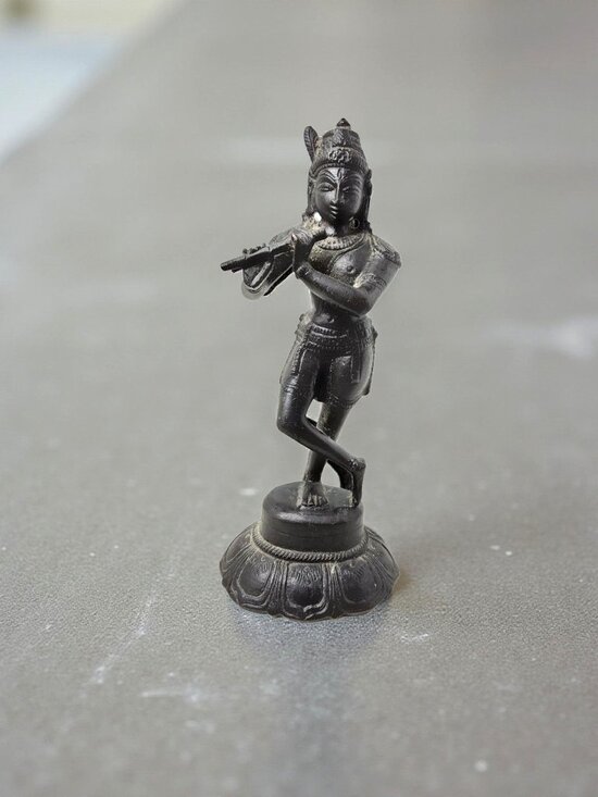Vintage Lord Krishna Playing His Flute 4.25” Bronze Statue Exquisite Detail - Picture 1 of 9